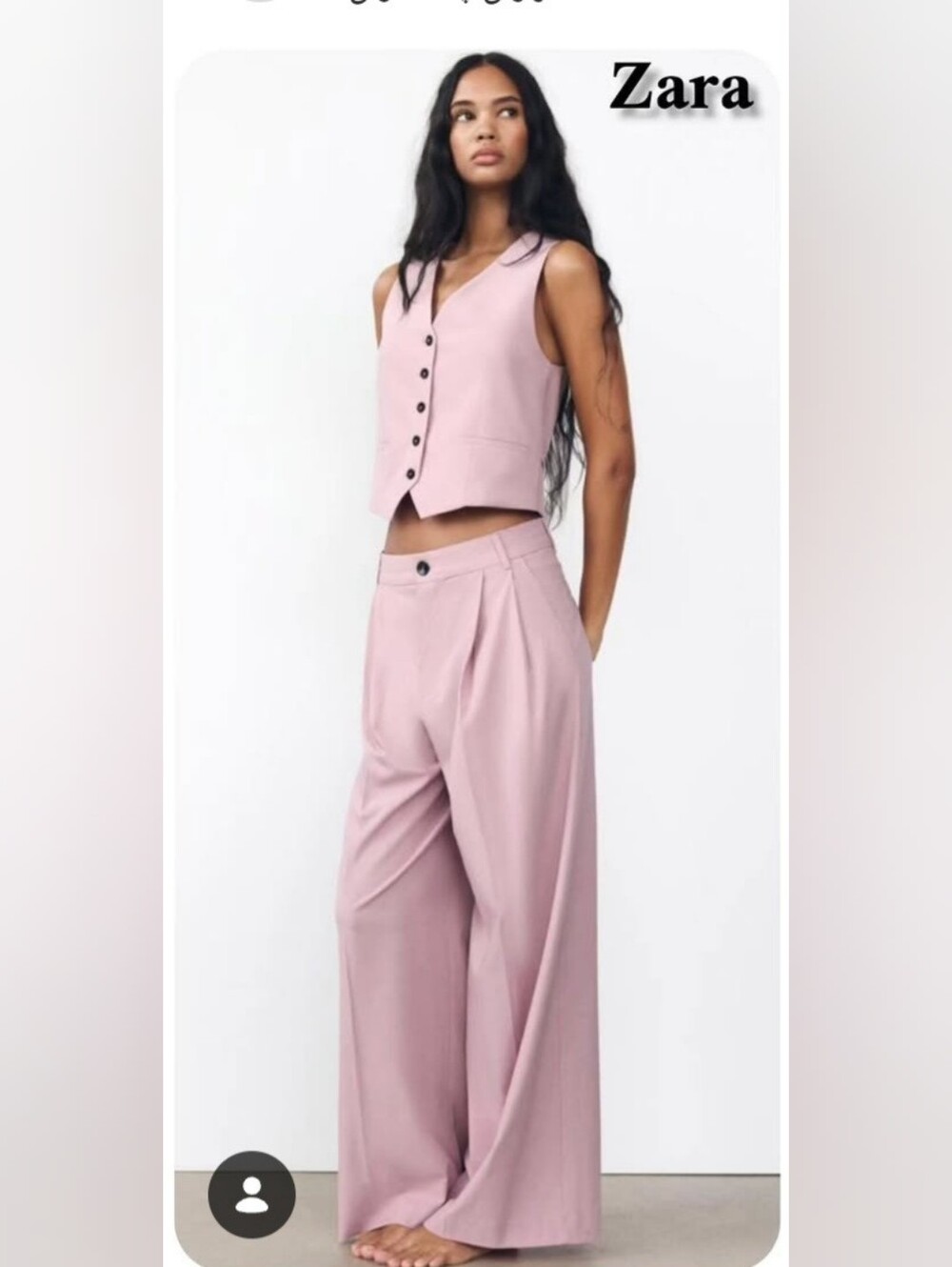Zara Set Dusty  Pink Wide-Leg Tailored Pants And Vest